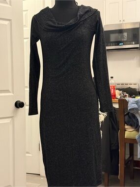 Derek Heart Black Long-Sleeve Cowl Neck Midi Dress